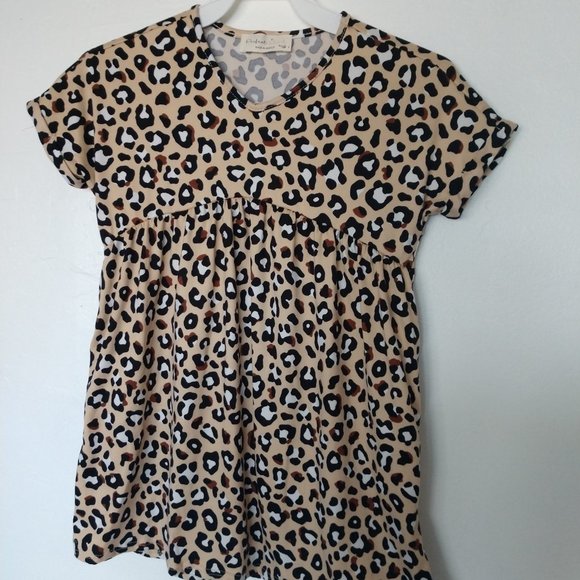 Leopard Print Baby Doll Top With Short Sleeves , Cheetah Top Girls Various NWT - Picture 4 of 16